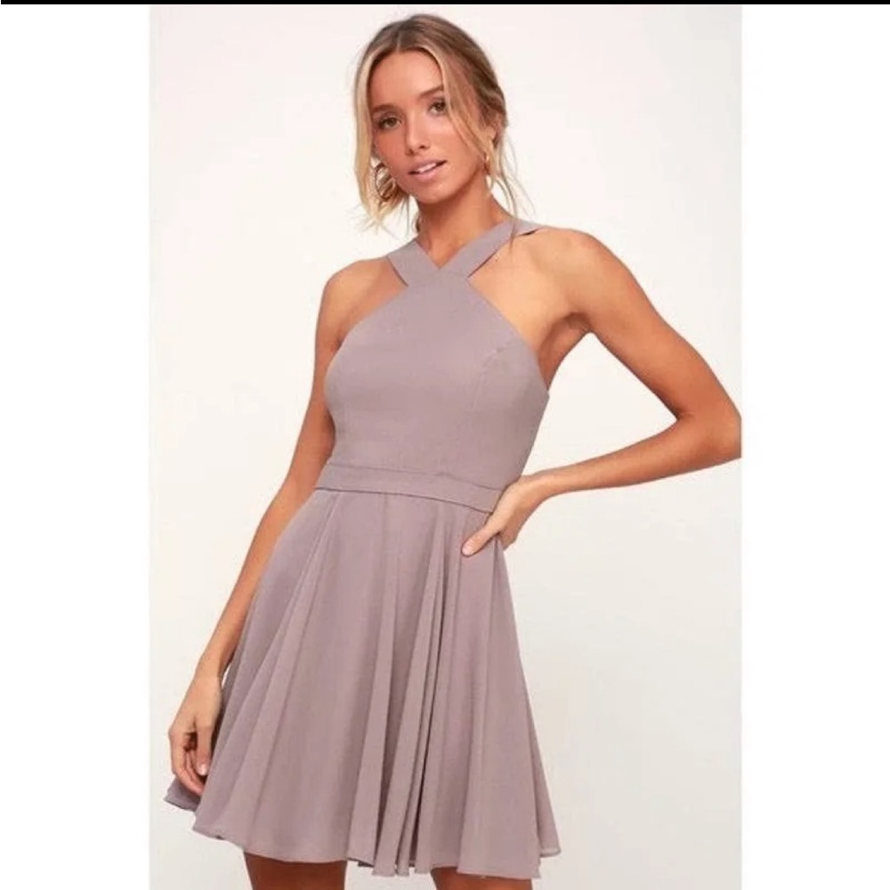 Lulus Forevermore Skater Dress XS in Taupe